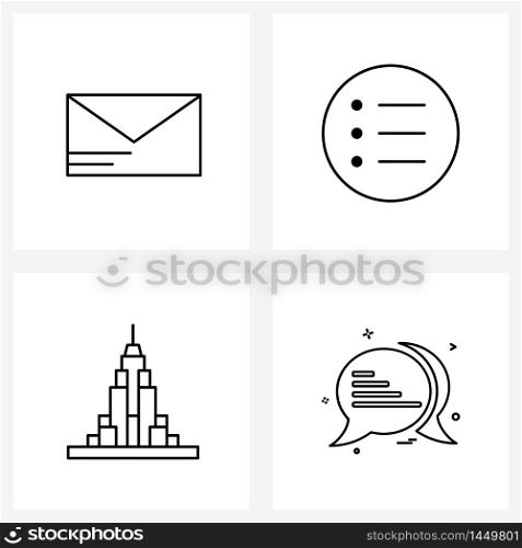 UI Set of 4 Basic Line Icons of massage, usa, chat, building, conversation Vector Illustration