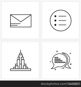 UI Set of 4 Basic Line Icons of massage, usa, chat, building, conversation Vector Illustration