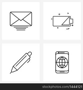 UI Set of 4 Basic Line Icons of message, write, battery, charging, smart phone Vector Illustration