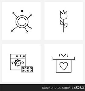 UI Set of 4 Basic Line Icons of money graph, gear, flower, science, keyboard Vector Illustration