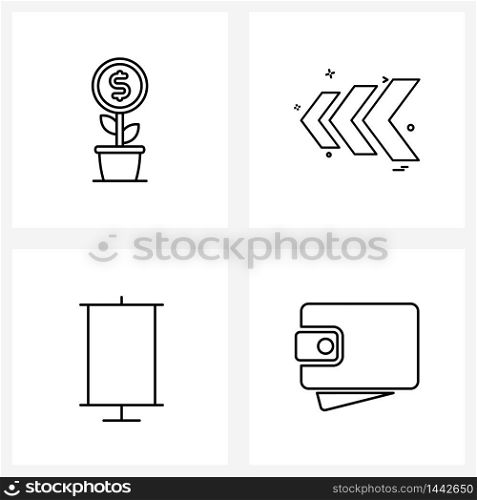 UI Set of 4 Basic Line Icons of money plant, advertising, dollar, arrows, roll Vector Illustration