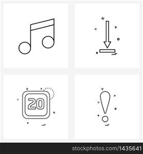 UI Set of 4 Basic Line Icons of music, date, arrows, arrow , Vector Illustration