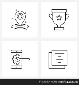 UI Set of 4 Basic Line Icons of navigation, file, cup, mobile app, data Vector Illustration