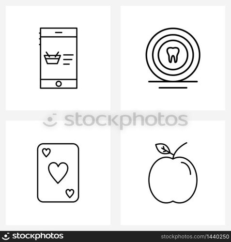 UI Set of 4 Basic Line Icons of online shopping, romantic, tooth, test, apple Vector Illustration