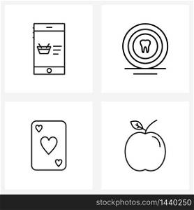 UI Set of 4 Basic Line Icons of online shopping, romantic, tooth, test, apple Vector Illustration