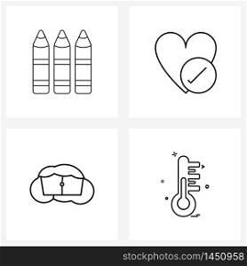 UI Set of 4 Basic Line Icons of pen, meal, affection, tick, temperature Vector Illustration