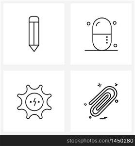 UI Set of 4 Basic Line Icons of pencil, ecology, file, doctor, energy Vector Illustration