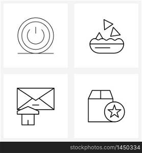 UI Set of 4 Basic Line Icons of power, mail, interface, snack, box Vector Illustration