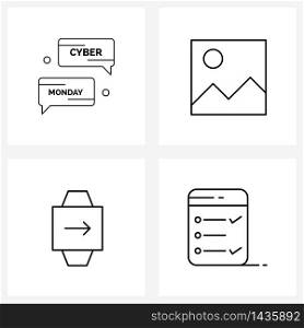 UI Set of 4 Basic Line Icons of sale, watch, Monday, photo, to-do list Vector Illustration
