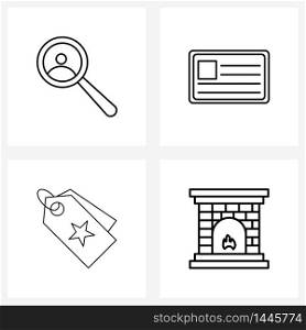 UI Set of 4 Basic Line Icons of search, price, profile, id, tag Vector Illustration