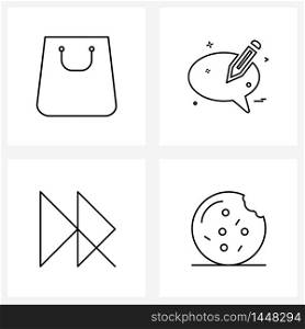 UI Set of 4 Basic Line Icons of shopping bag, arrow, buy, bubble, forward Vector Illustration