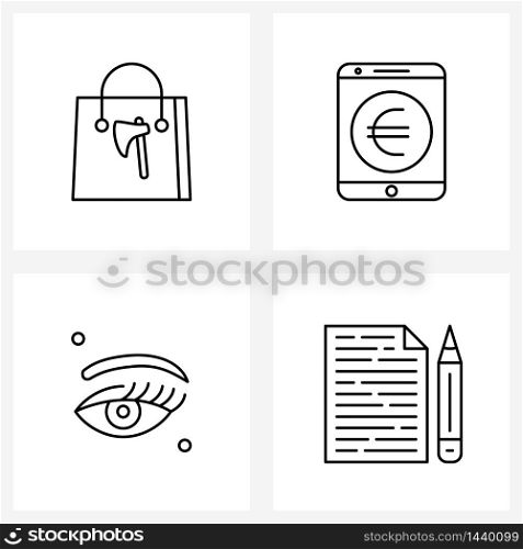 UI Set of 4 Basic Line Icons of shopping bag, reminded, online banking, cosmetics, school Vector Illustration