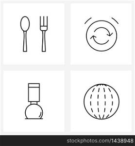UI Set of 4 Basic Line Icons of spoon, cosmetic, crockery, time, nail Vector Illustration