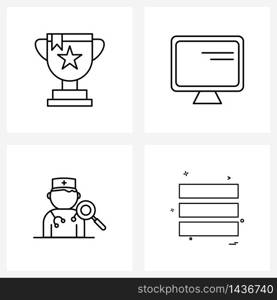 UI Set of 4 Basic Line Icons of trophy; health; computer; text; ui Vector Illustration