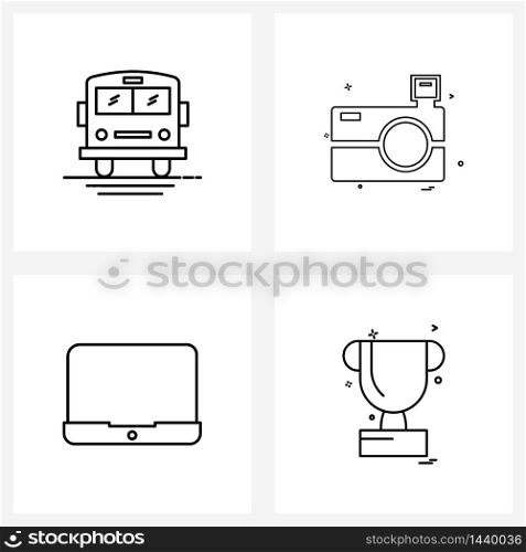UI Set of 4 Basic Line Icons of van, device, camera, camera click, shield Vector Illustration