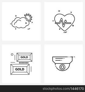 UI Set of 4 Basic Line Icons of weather, gold, heart, health, security Vector Illustration