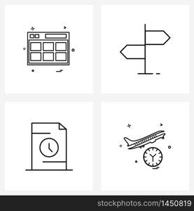 UI Set of 4 Basic Line Icons of web, document, web layout, left, time Vector Illustration