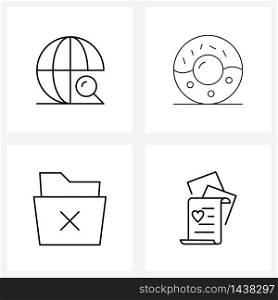 UI Set of 4 Basic Line Icons of web; remove; breakfast; sweet; letter Vector Illustration