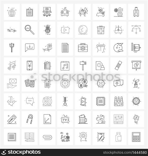 UI Set of 64 Basic Line Icons of fire, tower, sheet, building, security Vector Illustration
