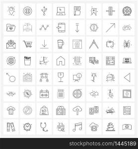 UI Set of 64 Basic Line Icons of messages, like message, usb, shop, laptop Vector Illustration