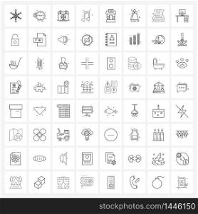 UI Set of 64 Basic Line Icons of sale, market, calendar, audio, media Vector Illustration