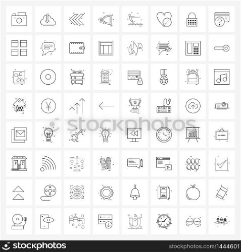 UI Set of 64 Basic Line Icons of sports, games, arrows, d scale, math Vector Illustration