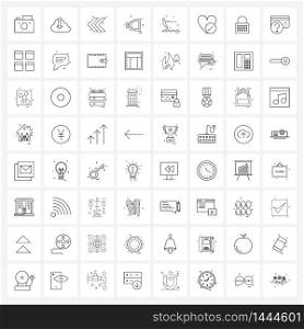 UI Set of 64 Basic Line Icons of sports, games, arrows, d scale, math Vector Illustration