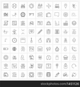 UI Set of 81 Basic Line Icons of box, support, bakery, food, setting Vector Illustration