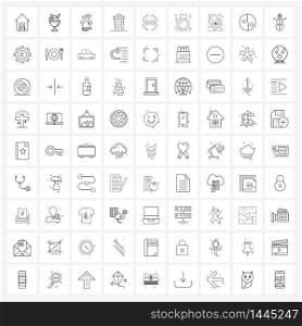 UI Set of 81 Basic Line Icons of id, trashcan, raining, trash, office Vector Illustration