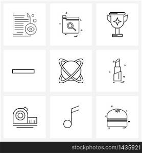 UI Set of 9 Basic Line Icons of atom, minus, map, interface, pet Vector Illustration