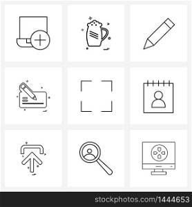 UI Set of 9 Basic Line Icons of calendar, select, edit, cursor, pencil Vector Illustration