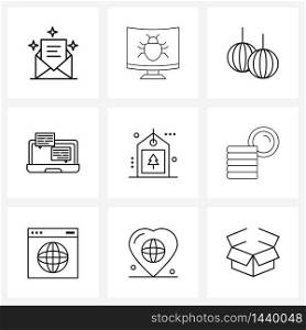 UI Set of 9 Basic Line Icons of Christmas, chat, fixes, computer, year Vector Illustration
