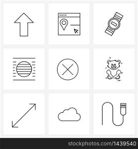 UI Set of 9 Basic Line Icons of delete, circle, watch, science, adjustment Vector Illustration
