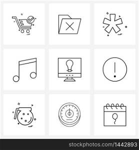 UI Set of 9 Basic Line Icons of education, school, cross, music, star design Vector Illustration