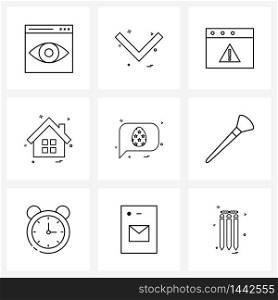 UI Set of 9 Basic Line Icons of egg, home, hut, home Vector Illustration
