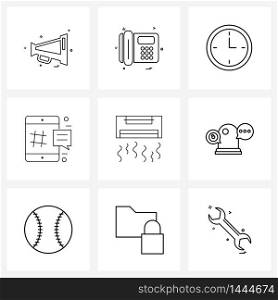 UI Set of 9 Basic Line Icons of elastic, hash tag, phone call, development, timer Vector Illustration