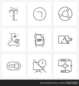 UI Set of 9 Basic Line Icons of file type, file, graph, avatar, avatar Vector Illustration
