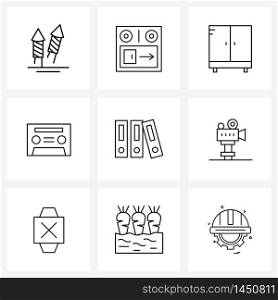 UI Set of 9 Basic Line Icons of files, vs., clothing, tape, record Vector Illustration