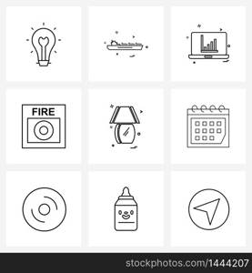 UI Set of 9 Basic Line Icons of fire fighter, fire, ship, graph, computer Vector Illustration
