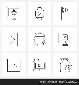 UI Set of 9 Basic Line Icons of food, cooker, golf, food, move Vector Illustration