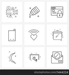 UI Set of 9 Basic Line Icons of health, wife, internet, signal, heart Vector Illustration