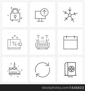 UI Set of 9 Basic Line Icons of internet, Friday, snow flakes, black, money Vector Illustration
