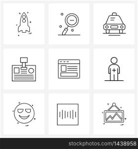 UI Set of 9 Basic Line Icons of medical, web content, service, ui design, id Vector Illustration