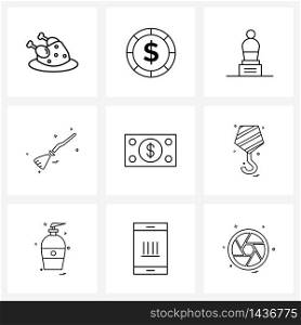 UI Set of 9 Basic Line Icons of money, dollar, cinema award, cash, Halloween Vector Illustration
