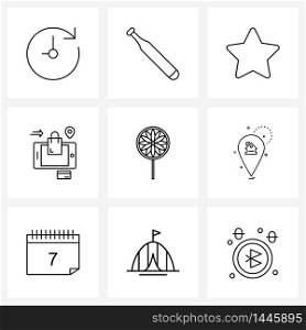 UI Set of 9 Basic Line Icons of navigation, Halloween, rate, candy, credit card Vector Illustration