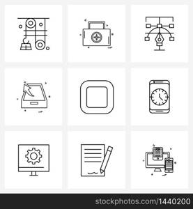 UI Set of 9 Basic Line Icons of player, network, internet, box Vector Illustration