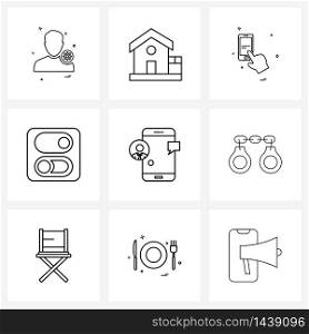 UI Set of 9 Basic Line Icons of profile, off, mobile, control, Vector Illustration