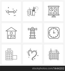 UI Set of 9 Basic Line Icons of read, house, location, home, pie Vector Illustration
