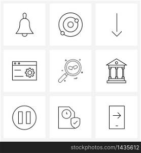 UI Set of 9 Basic Line Icons of search, medicine, arrow, medical, internet Vector Illustration