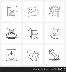 UI Set of 9 Basic Line Icons of shopping, hat, marketing, cap, new Vector Illustration